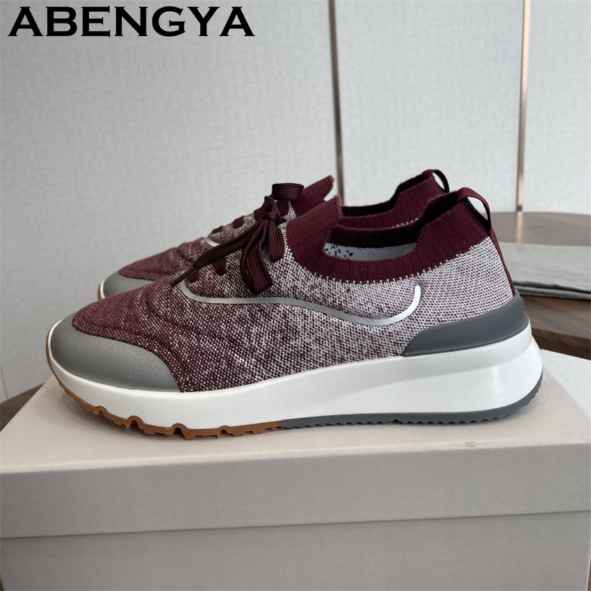 Knit Fabric Lace Up Sneakers - Novos Sapatos Masculinos Multicoloridos de Malha,