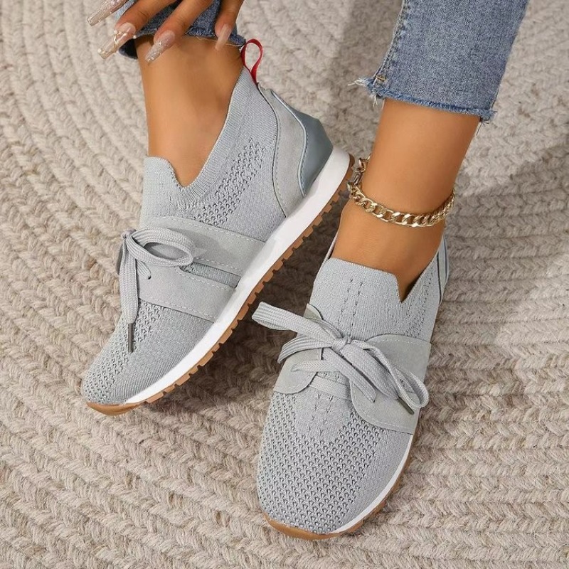 Novo preto malha respirável da - Knit Fabric Lace Up Sneakers avaliação e preço