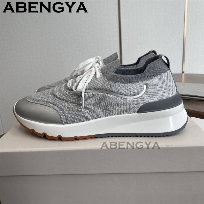 Novos Sapatos Masculinos Multi - Knit Fabric Lace Up Sneakers avaliação e preço